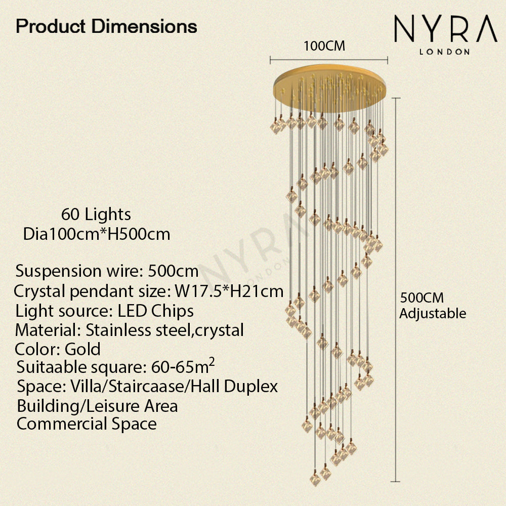 Aurelia Gold Drop LED-krystalllysekrone med glasskrystaller
