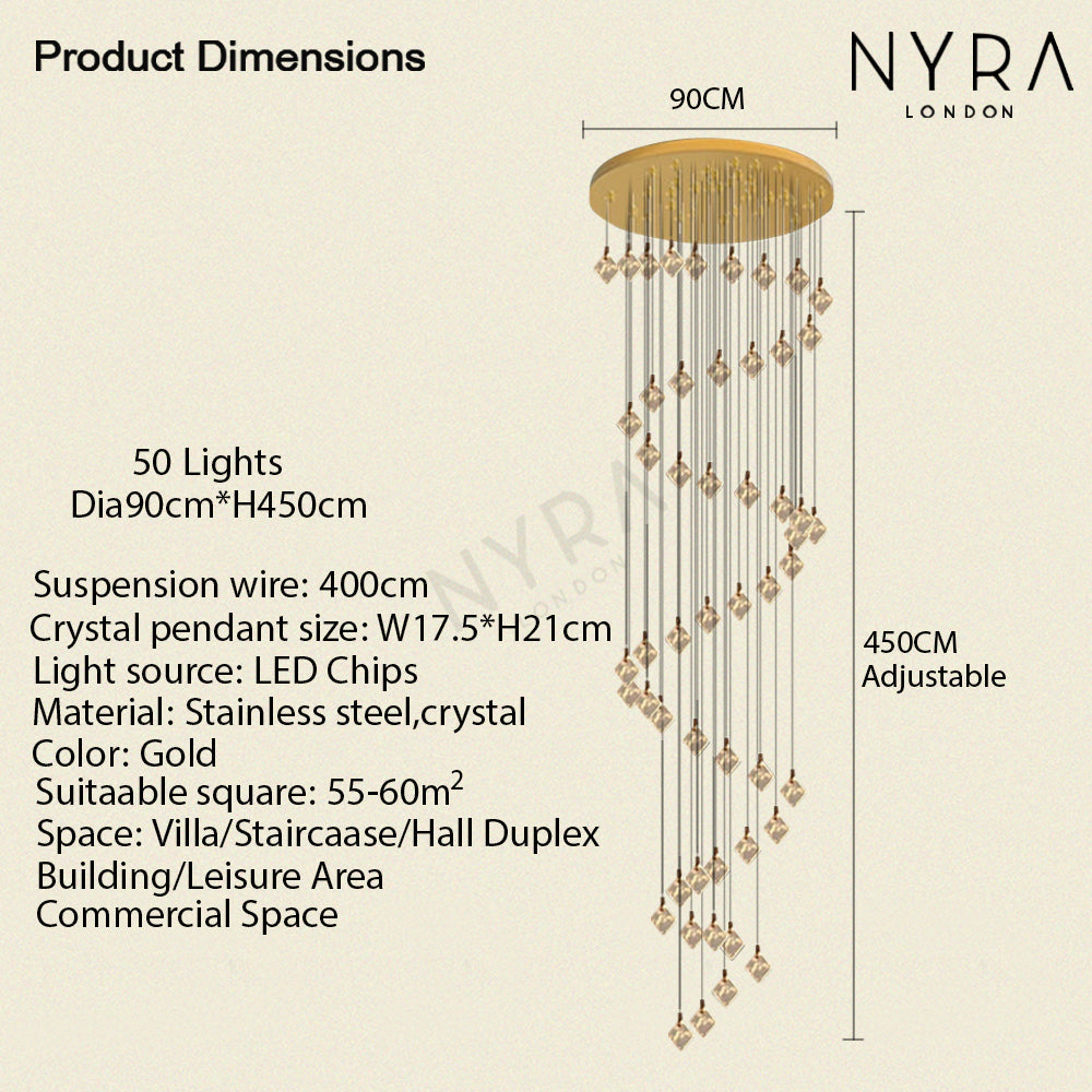 Aurelia Gold Drop LED-krystalllysekrone med glasskrystaller