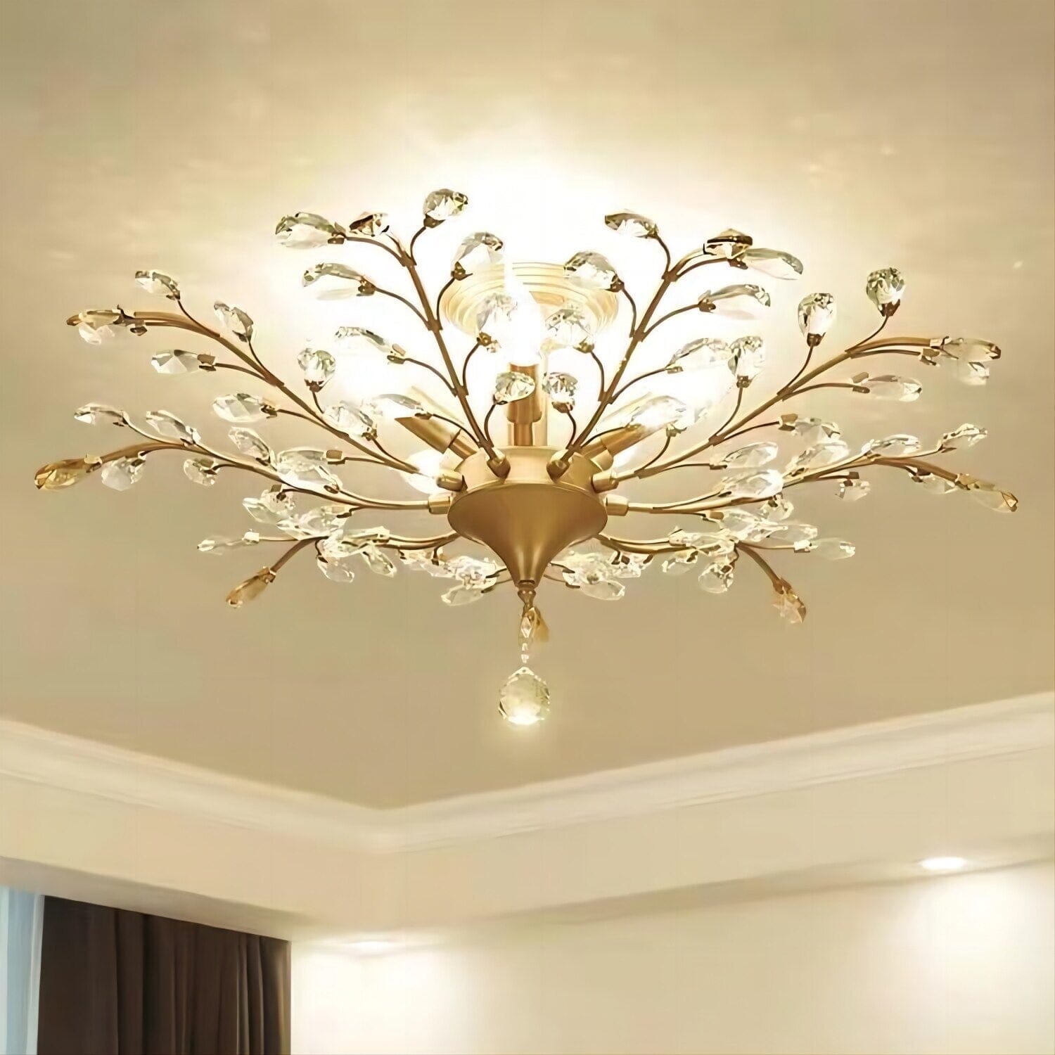 Blossom Crystal Ceiling Light - Black Or Gold Finish