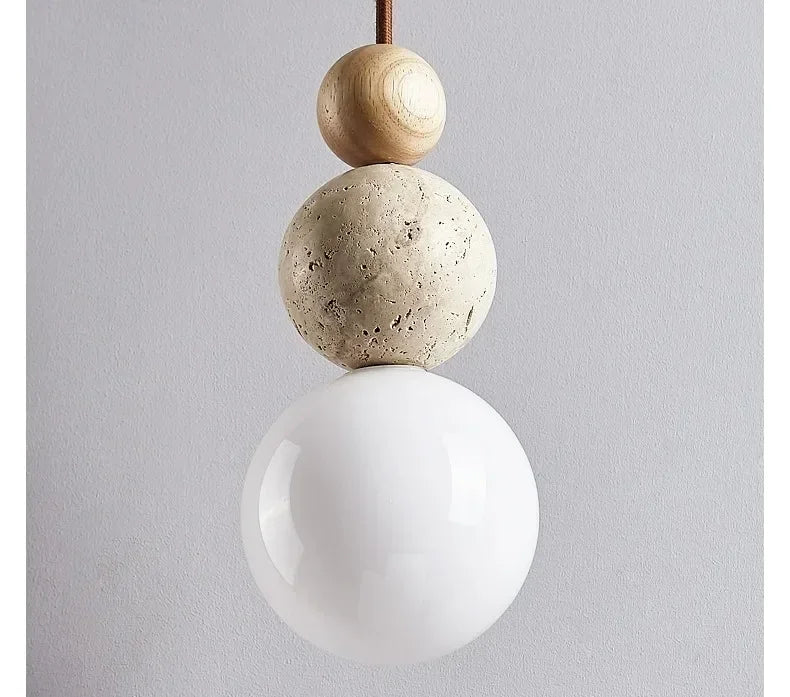 Solara Stone and Wood Pendant Lamp in Wabi-Sabi Style