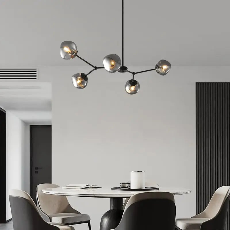 Minimalist Lava Glass Chandelier in Smoky Gray Finish