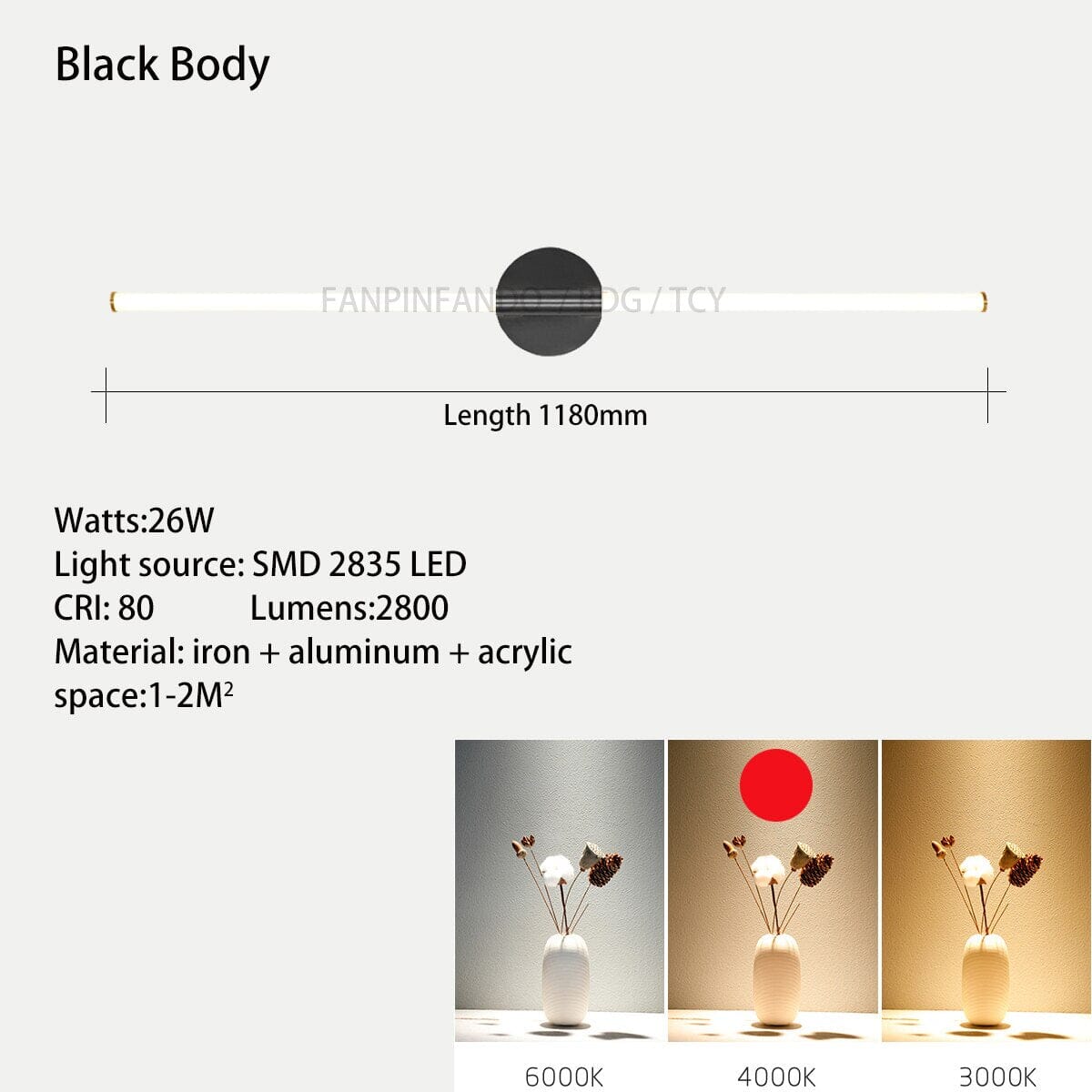 Luminex Luz de Espelho de Tubo com Difusão em Acrílico Premium