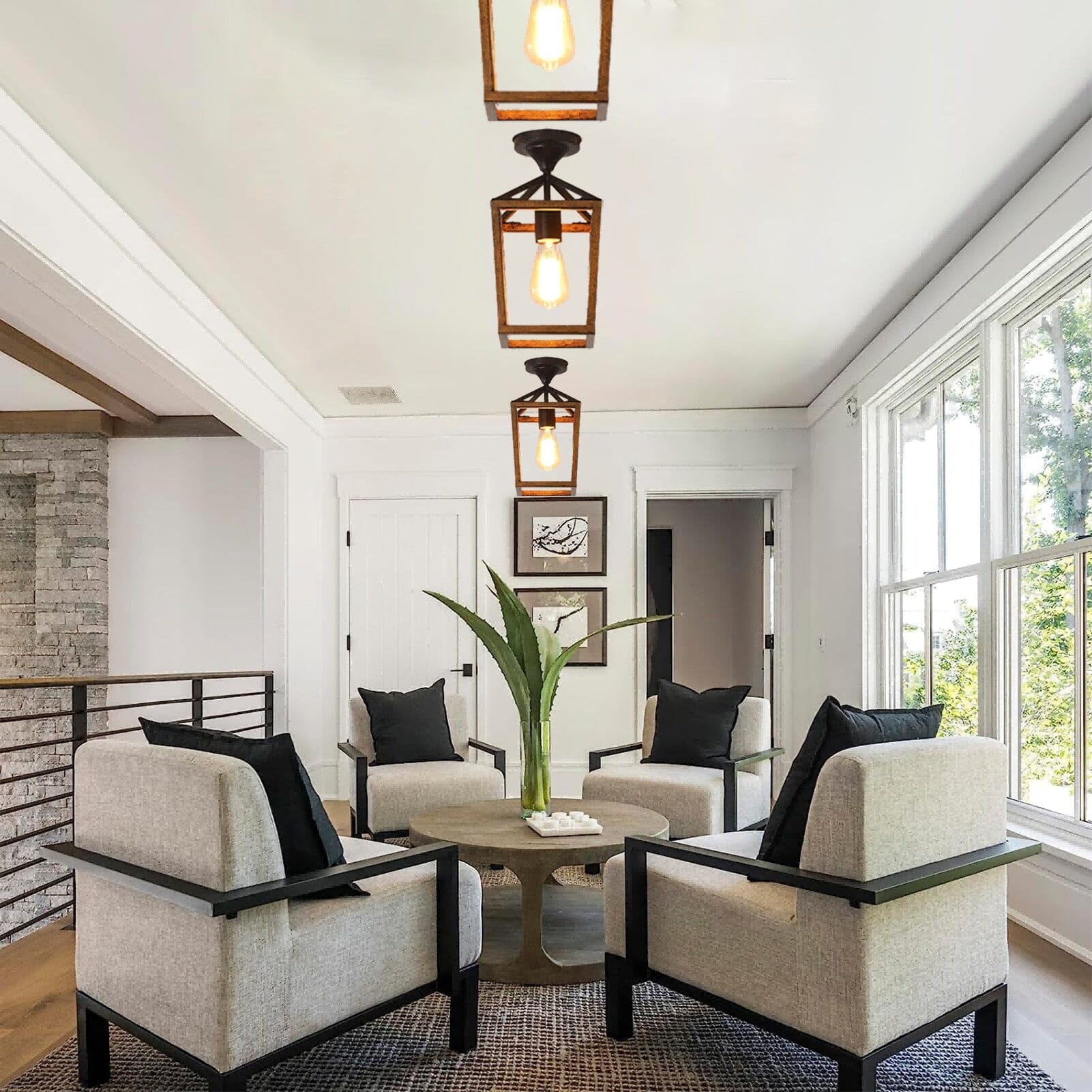 Ridgewood Wood-Grain Metal Semi-Embedded Ceiling Lights