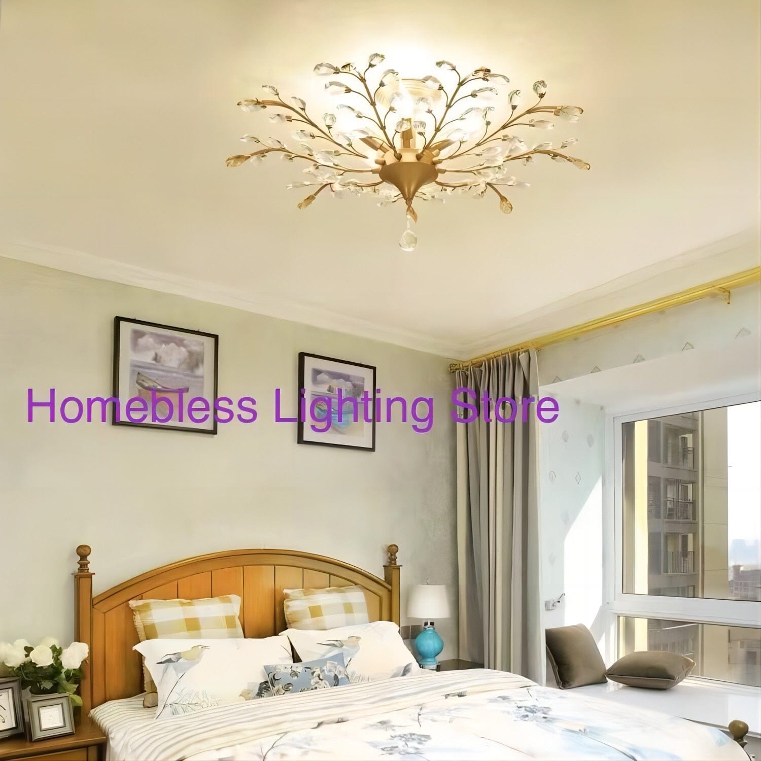 Blossom Crystal Ceiling Light - Black Or Gold Finish