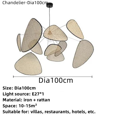 Aurelia Leaf Rattan Chandelier For Rustic Ambiance Handwoven