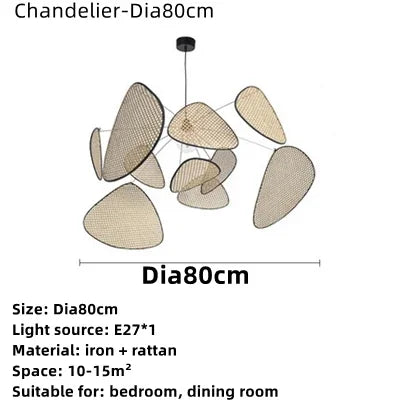 Aurelia Leaf Rattan Lysekrone for Rustikk Stemning Håndvevd