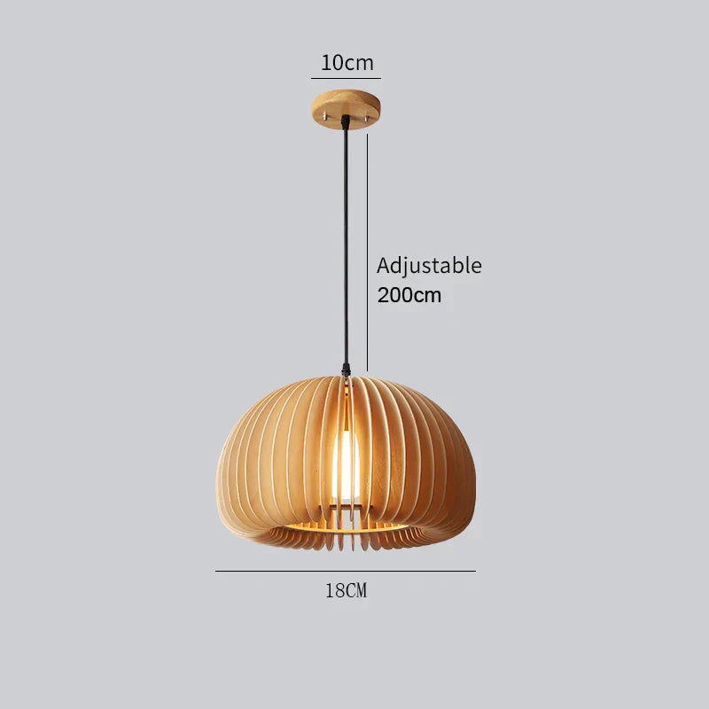 Covewood Harvest Pumpkin Wooden Pendant Light With Adjustable Height