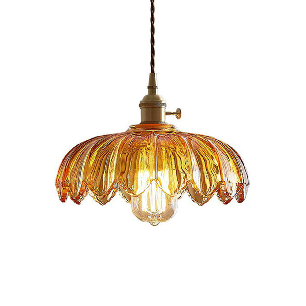 Vintage Floral Glass Pendant Lamp with Copper Details