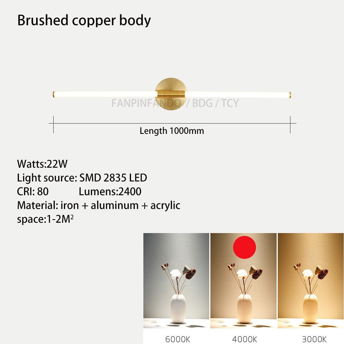 Luminex Luz de Espelho de Tubo com Difusão em Acrílico Premium