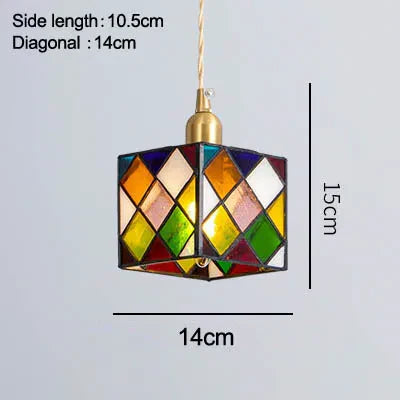 PrismCube Glass Pendant Light Hand-Painted Retro Style