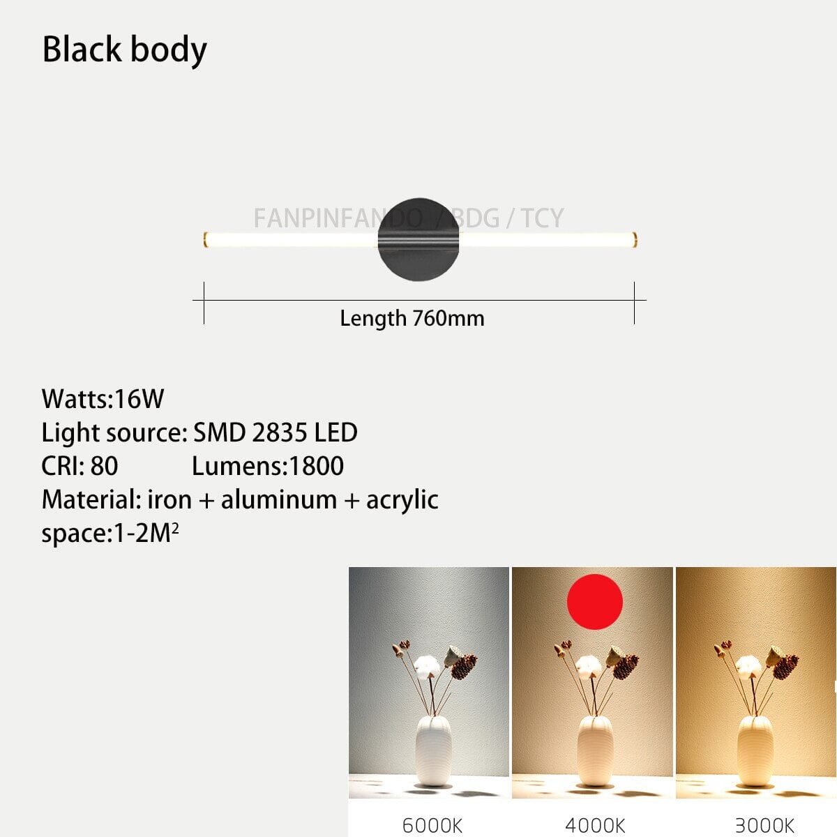 Luminex Luz de Espelho de Tubo com Difusão em Acrílico Premium