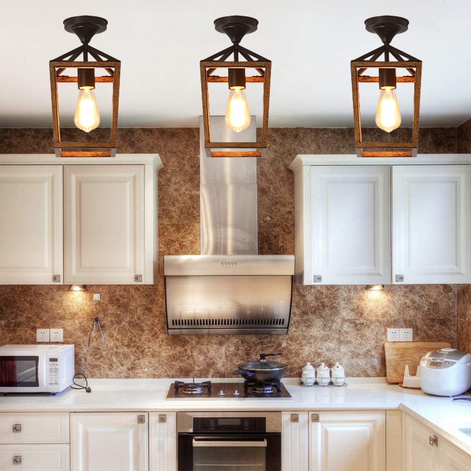Ridgewood Wood-Grain Metal Semi-Embedded Ceiling Lights