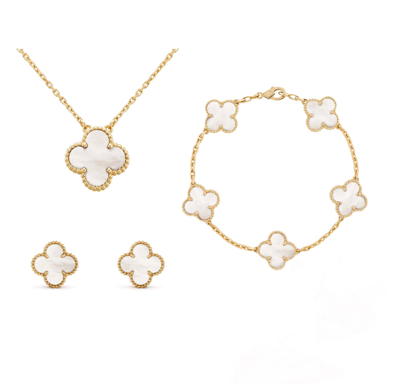 Four Leaf Clover Jewelry Set | Mother of Pearl Gold Plated Collection | Svulp