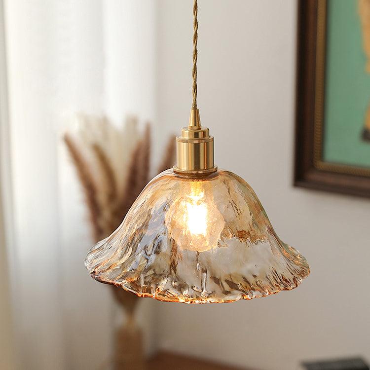 Aurex glazen hanglamp in vintage bruin met gouden accenten