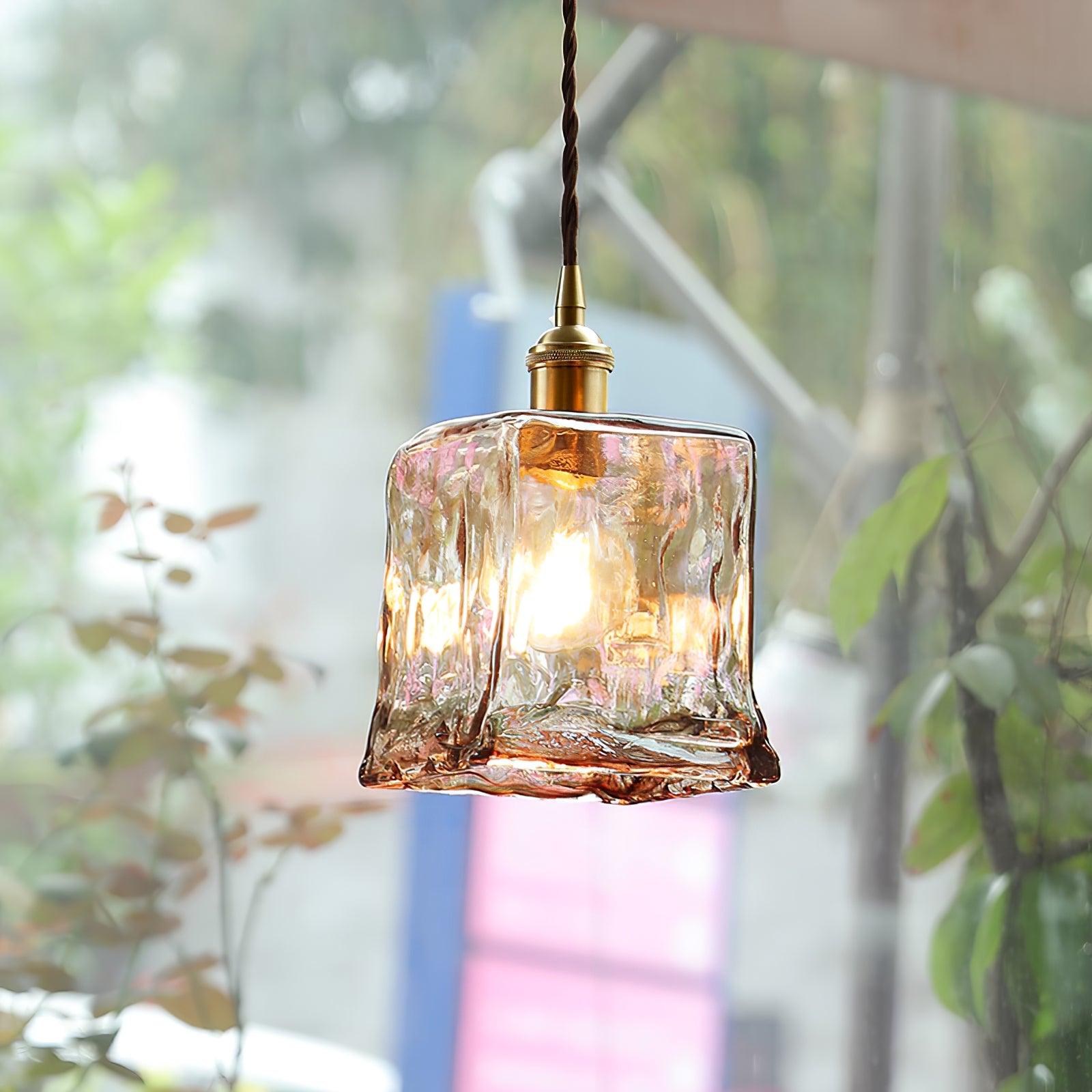 Aurex glazen hanglamp in vintage bruin met gouden accenten