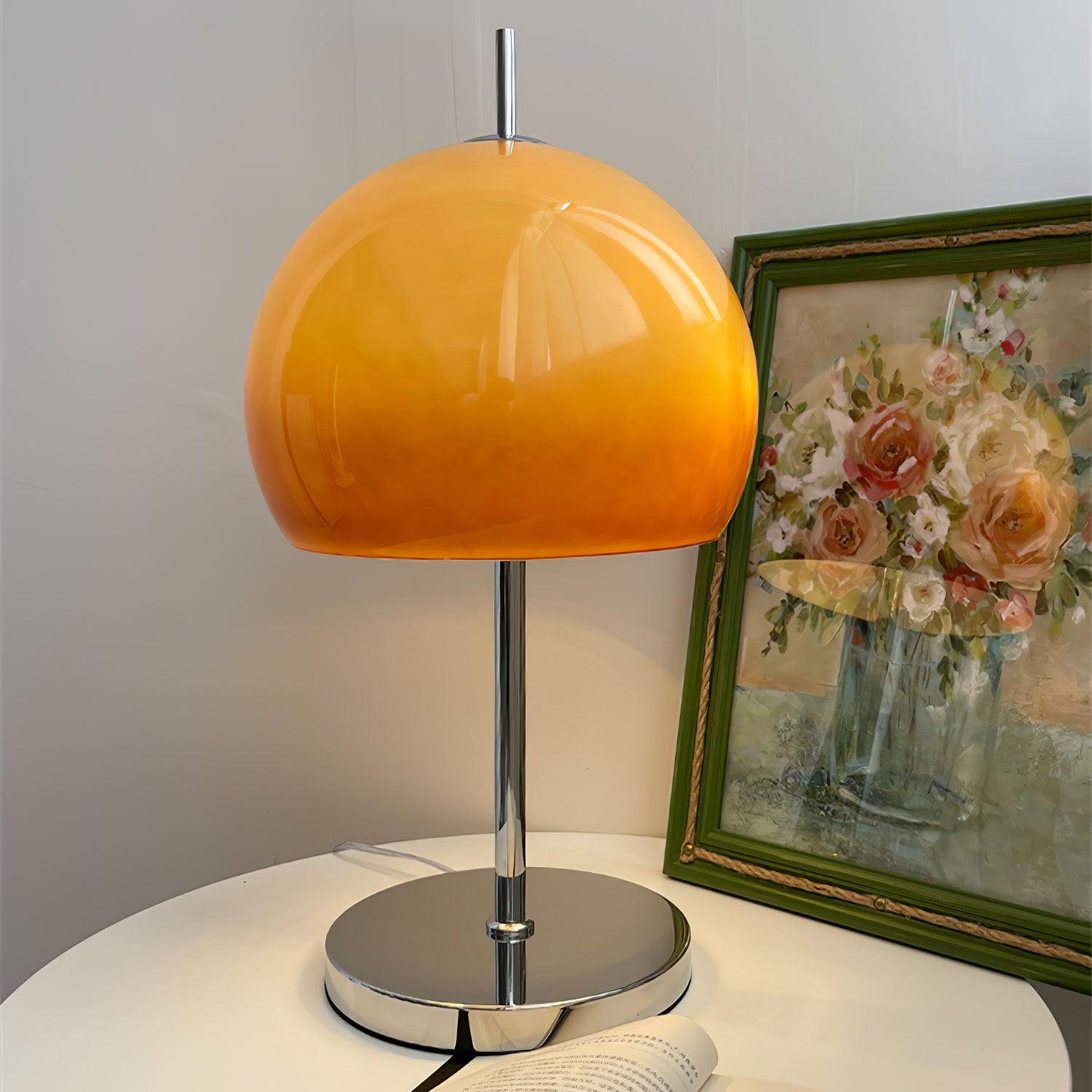 Aurelia Amber Glass Mushroom Bauhaus Table Lamp With Soft Glow
