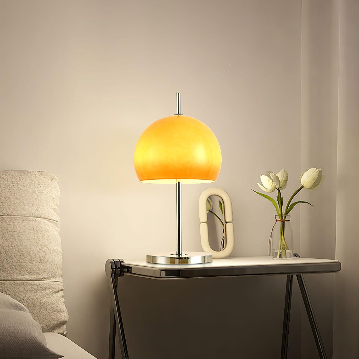Aurelia Amber Glass Mushroom Bauhaus Table Lamp With Soft Glow