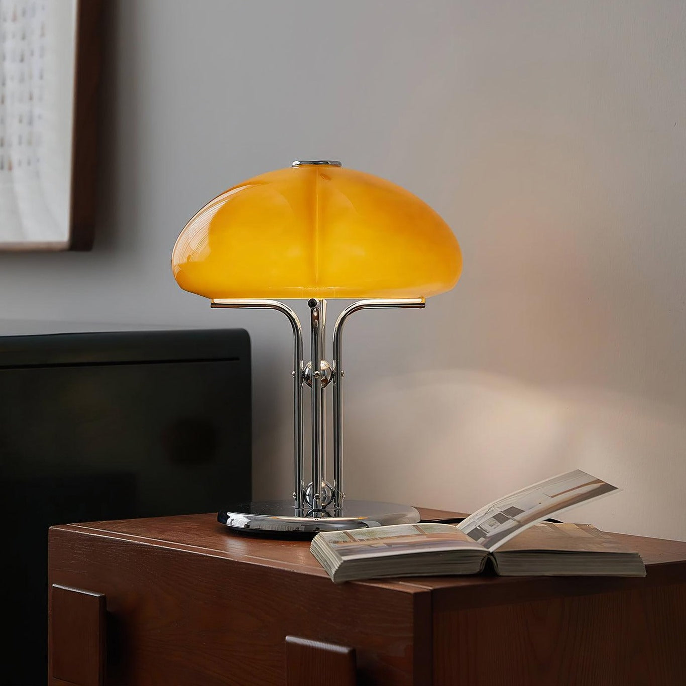 Aurelia Amber Glass Mushroom Bauhaus Table Lamp With Soft Glow