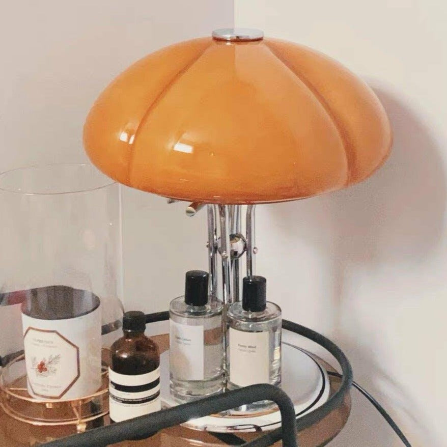 Aurelia Amber Glass Mushroom Bauhaus Table Lamp With Soft Glow