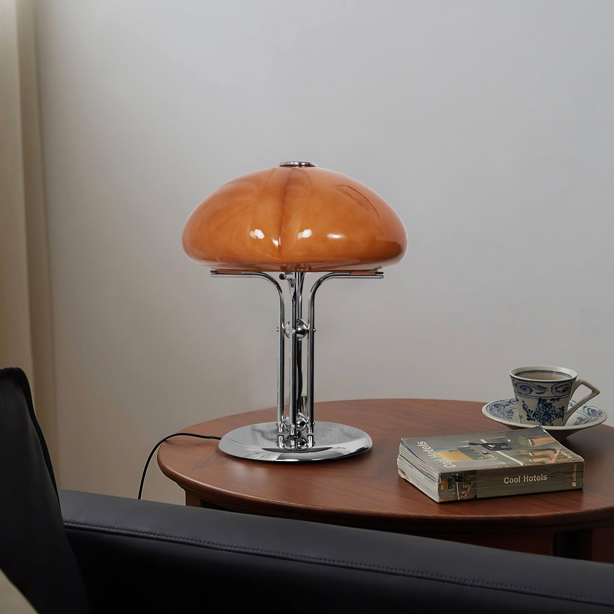 Aurelia Amber Glass Mushroom Bauhaus Table Lamp With Soft Glow