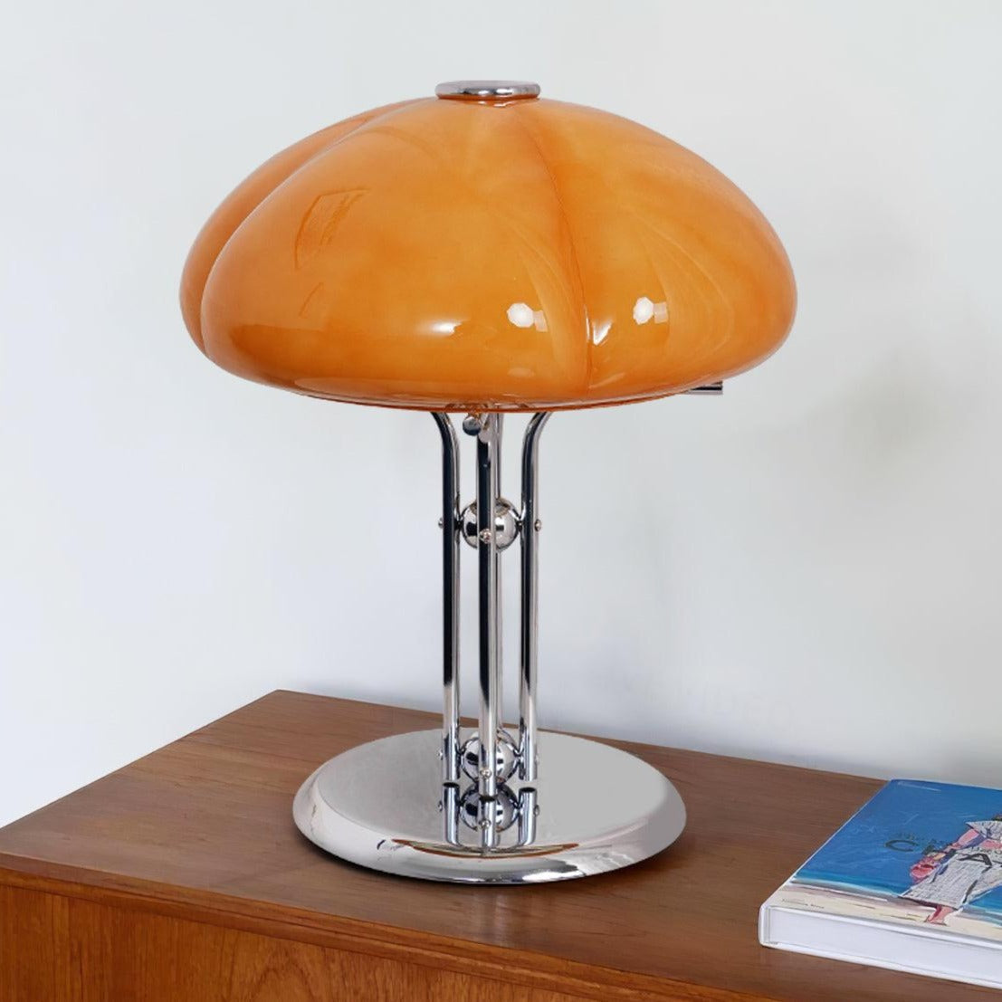 Aurelia Amber Glass Mushroom Bauhaus Table Lamp With Soft Glow