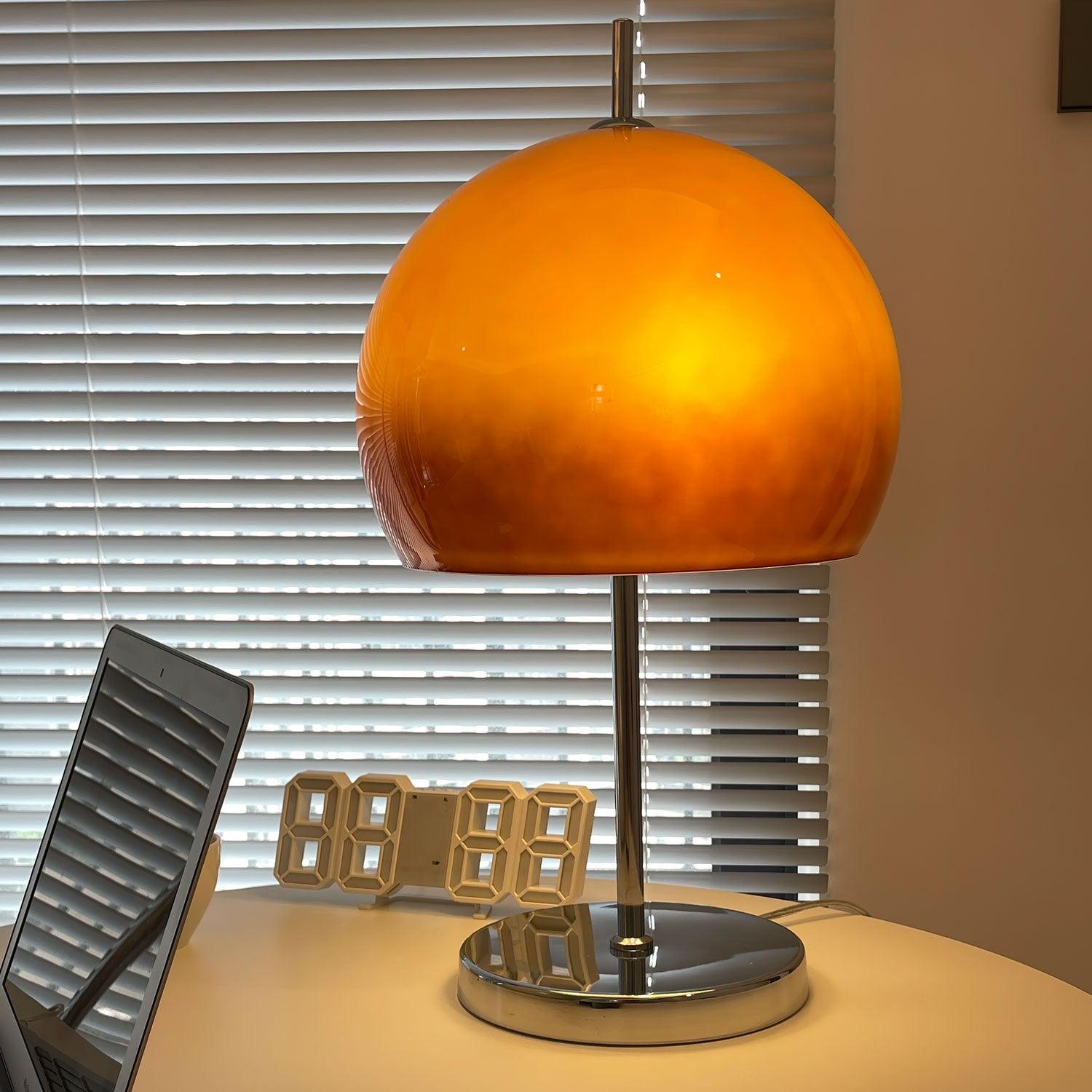 Aurelia Amber Glass Mushroom Bauhaus Table Lamp With Soft Glow