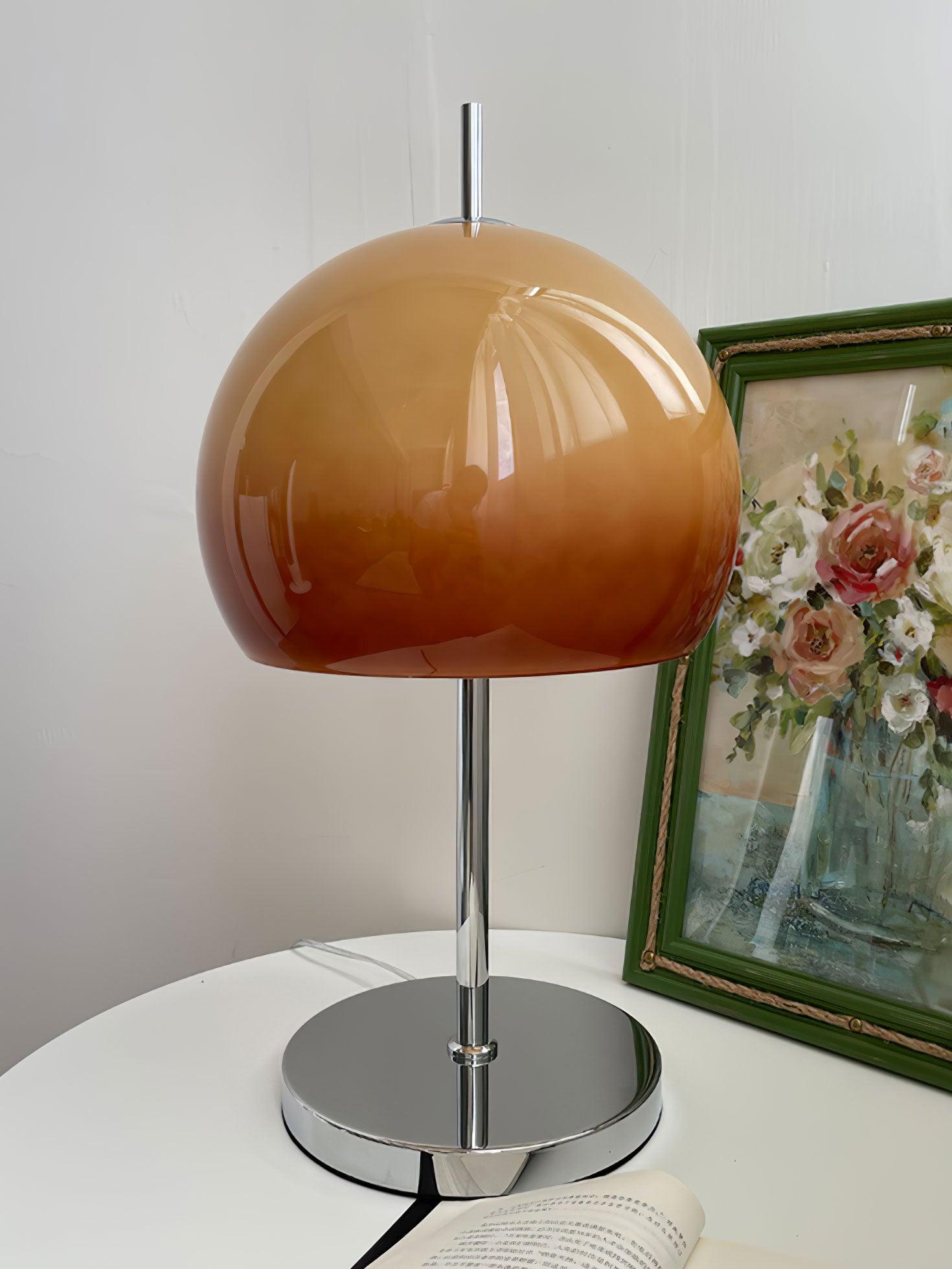 Aurelia Amber Glass Mushroom Bauhaus Table Lamp With Soft Glow