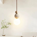 Solara Stone and Wood Pendant Lamp in Wabi-Sabi Style