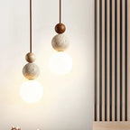 Solara Stone and Wood Pendant Lamp in Wabi-Sabi Style