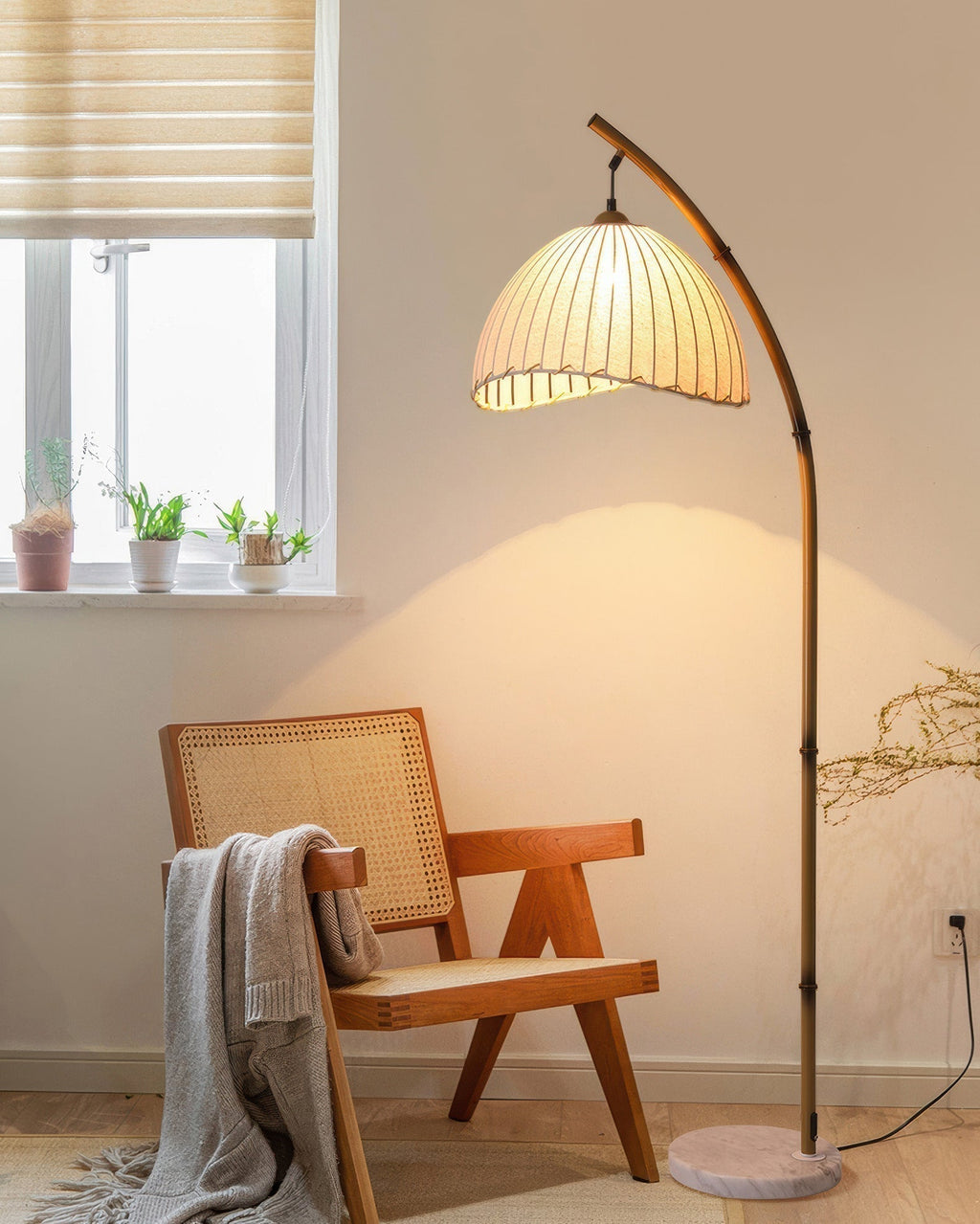 Lunara Bamboo Inspired Floor Lamp With Fabric Shade For Soft Ambient Glow