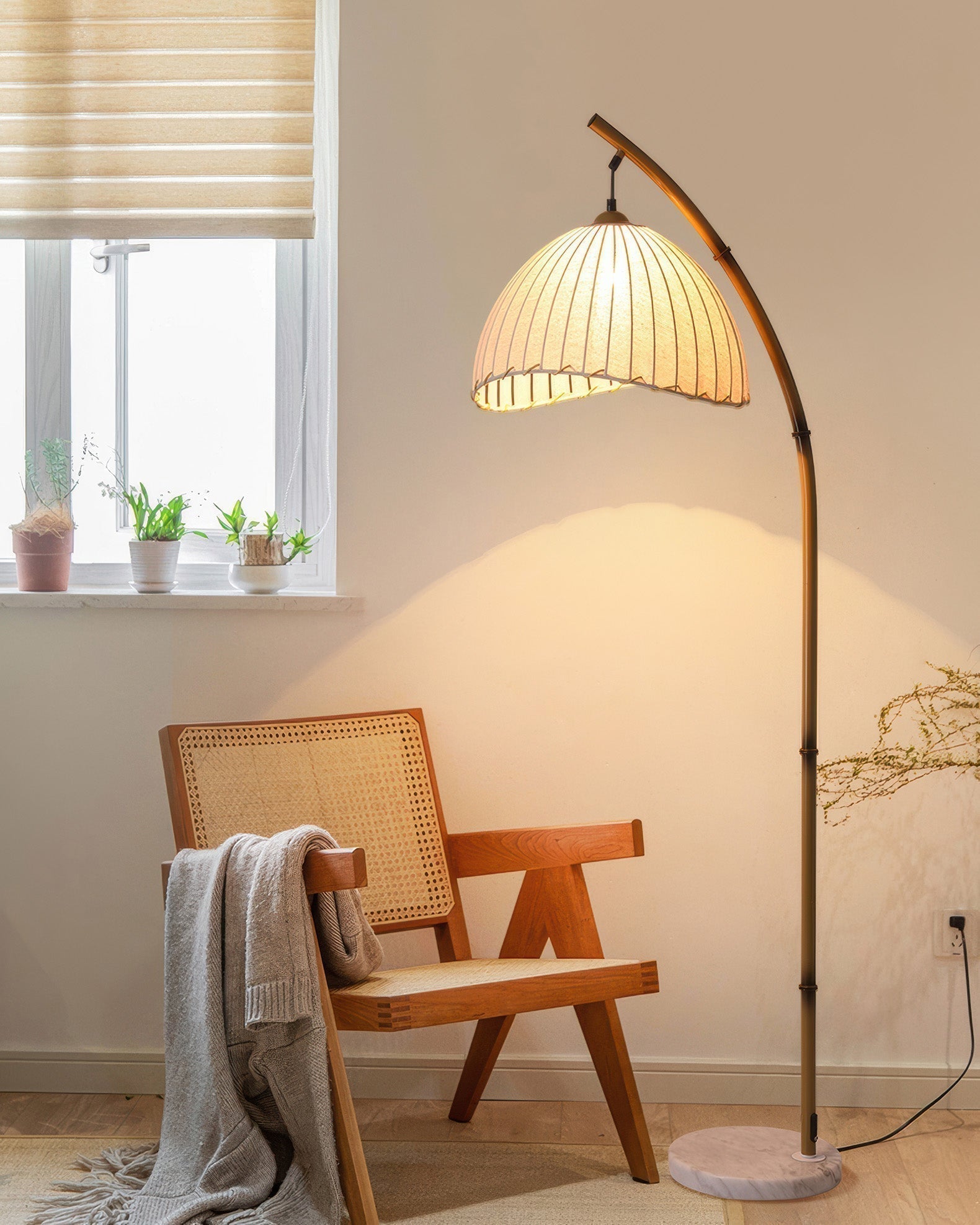 Lunara Bamboo Inspired Floor Lamp With Fabric Shade For Soft Ambient Glow