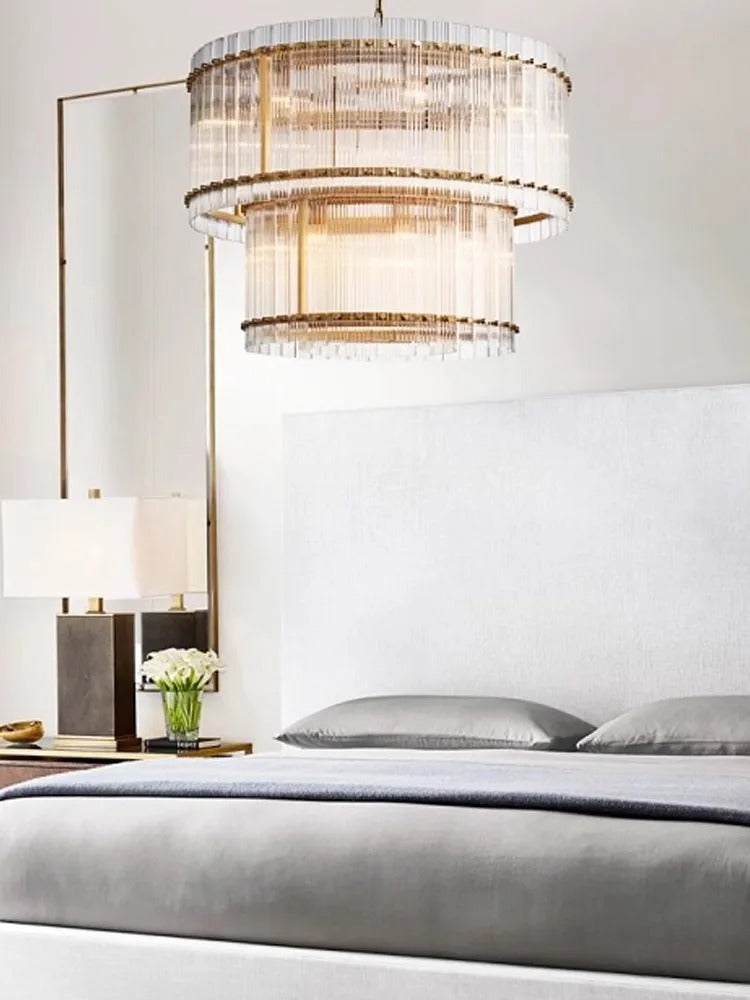 NovaLuxe Crystal Chandelier With Dual Tiers And Brass Finish