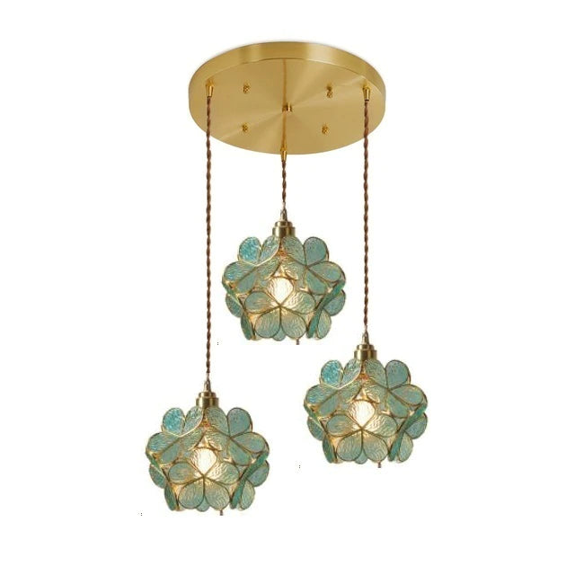 Nordic Glass Petal Pendant Light In Brass, Hand-Stitched