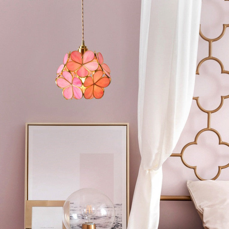 Nordic Glass Petal Pendant Light In Brass, Hand-Stitched