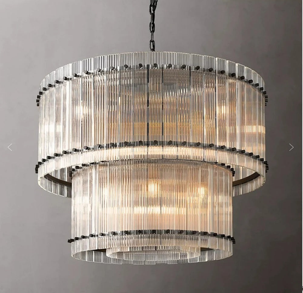 NovaLuxe Crystal Chandelier With Dual Tiers And Brass Finish