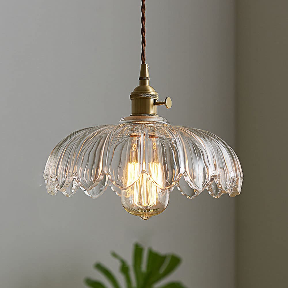 Vintage Floral Glass Pendant Lamp with Copper Details