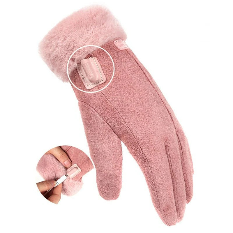 Rechargeable Wool Lined Heated Gloves For Women With Touchscreen