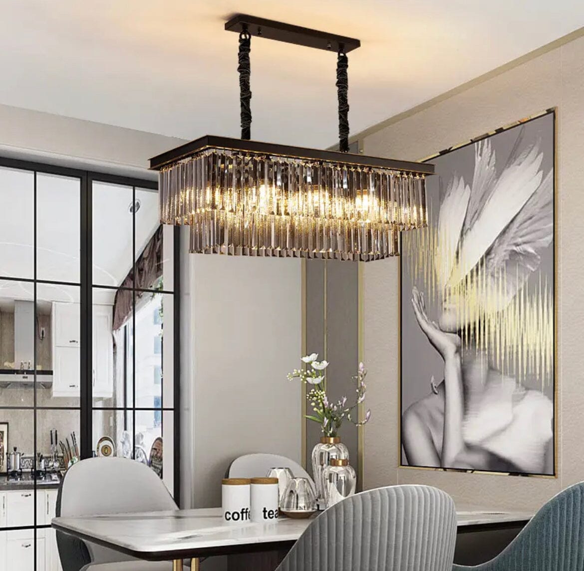 Aurora Crest Crystal Chandelier With Cascading Grey Crystals