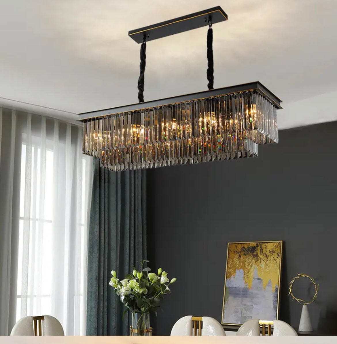 Aurora Crest Crystal Chandelier With Cascading Grey Crystals