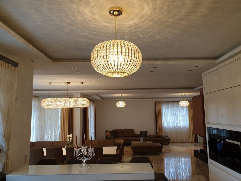 Vellara Crystal Chandelier Flush-Mount with Brass Accents