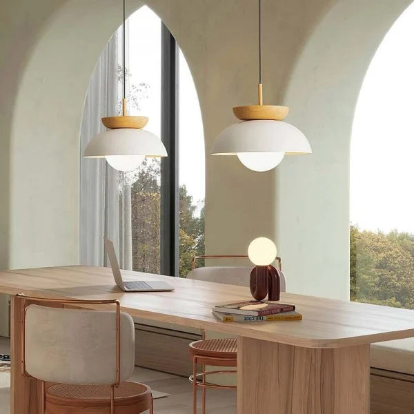 Norrin Nordic Half-Wood Pendant Light With Water-Transfer Wood Finish