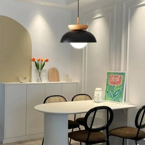 Norrin Nordic Half-Wood Pendant Light With Water-Transfer Wood Finish