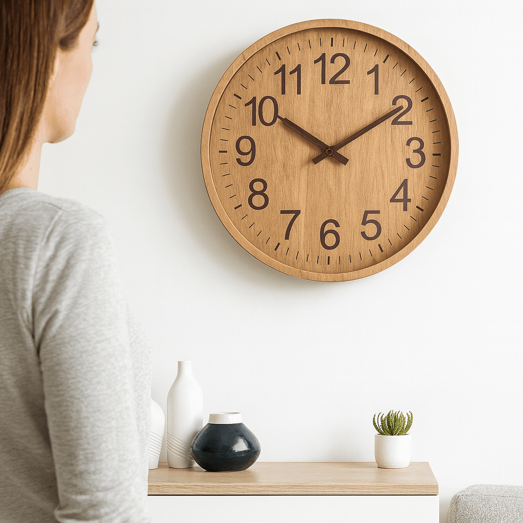 Horloge murale silencieuse en bois TimberGlow avec charme naturel