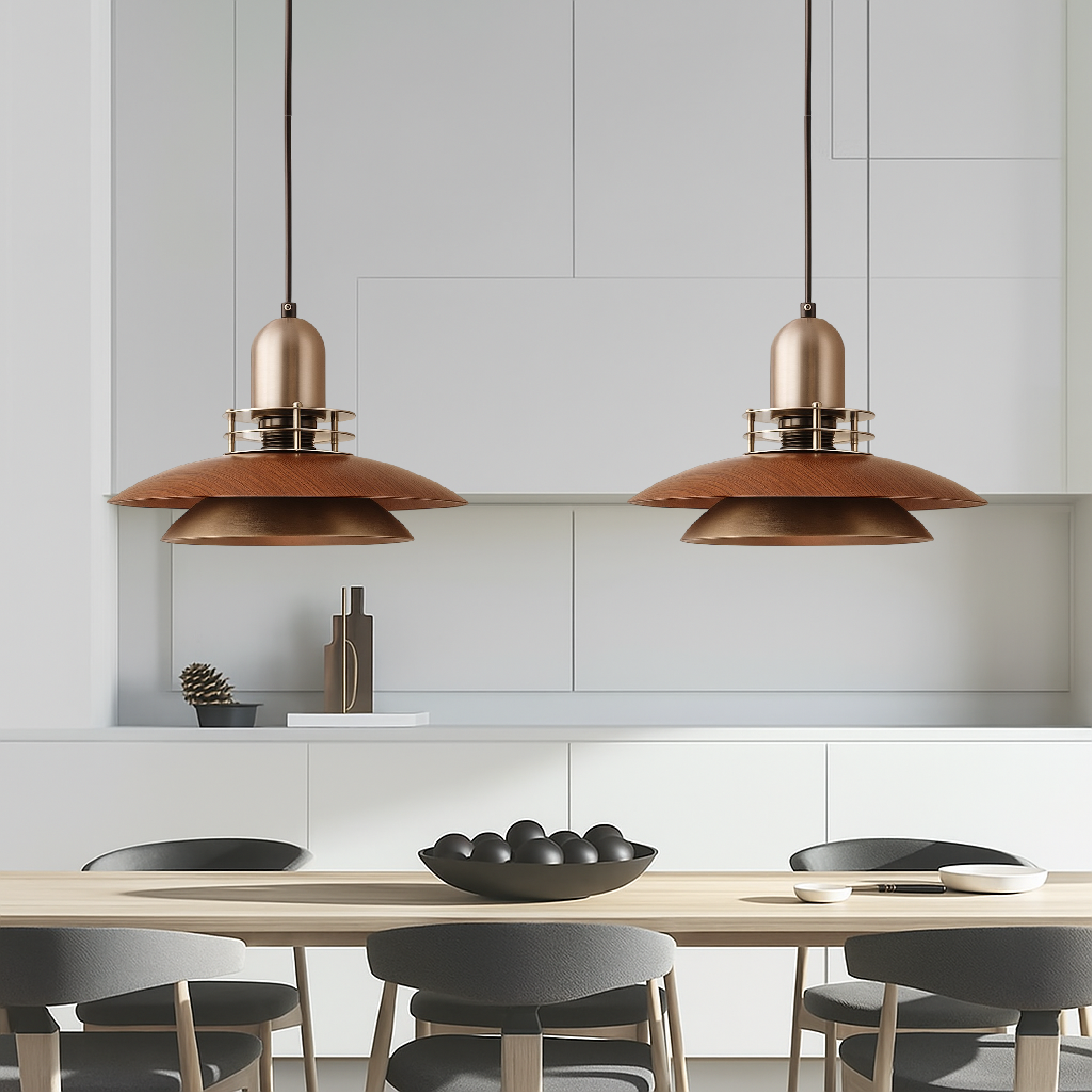 Lunera | Layered Walnut Wood Pendant Lamp For Dining