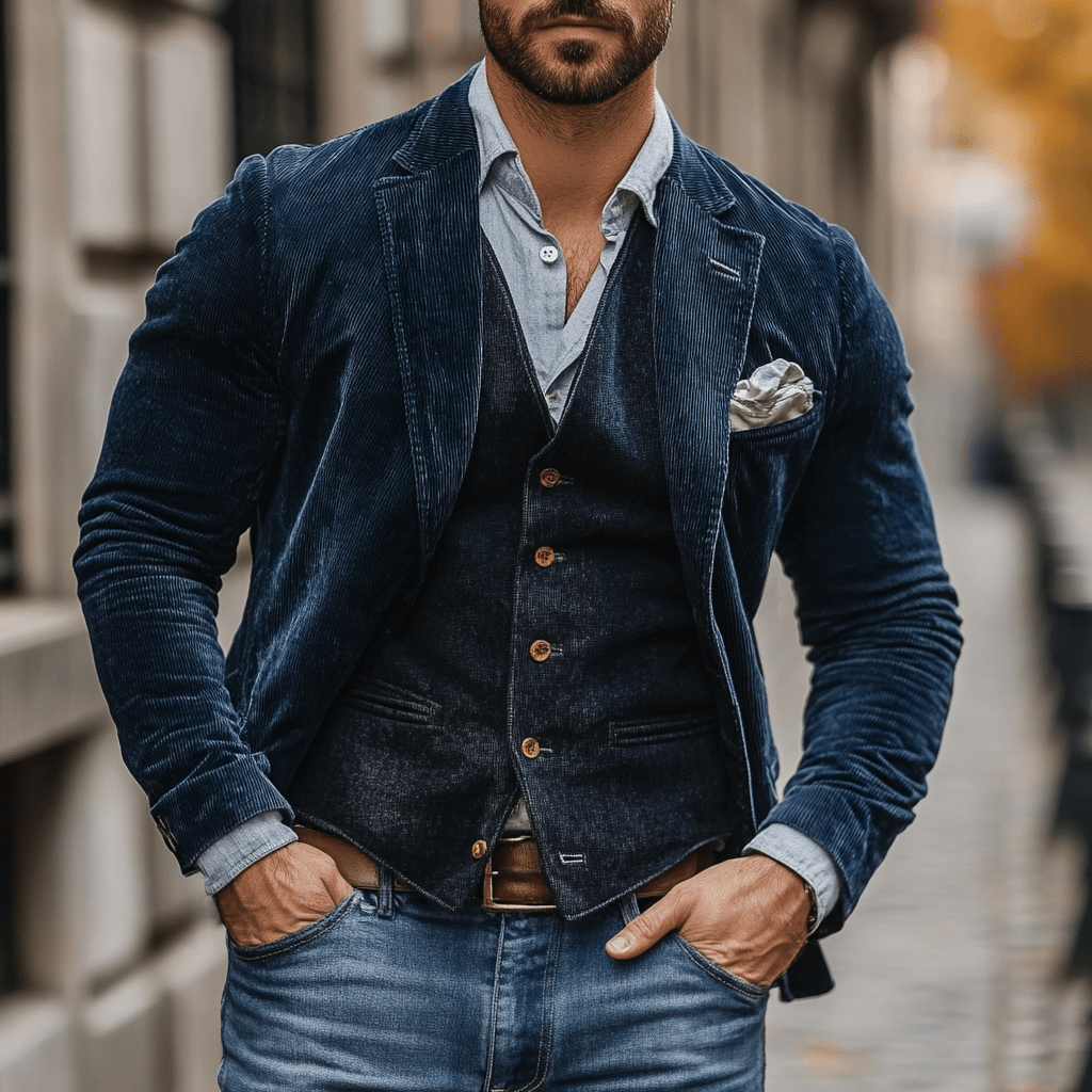 Classic Corduroy Blazer Set | Navy Two-Piece With Vest | Svulp